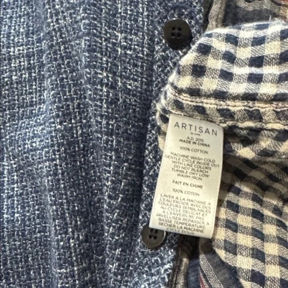 ANTHROPOLOGIE Artisan De Luxe Women L Button Shirt Flannel Plaid Mix Split Multi - Picture 4 of 7